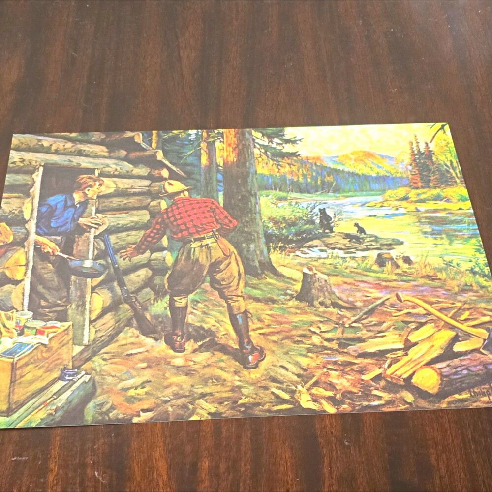 Philip R. Goodwin Signed Men Working Cabin Nature Art Print Landscape 16x12